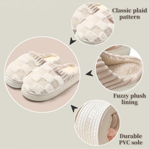 Checkered Slipper House Slippers for Women Men Plush Warm Fuzzy Slippers Flyffy Bedroom Shoes Indoor Slip On3
