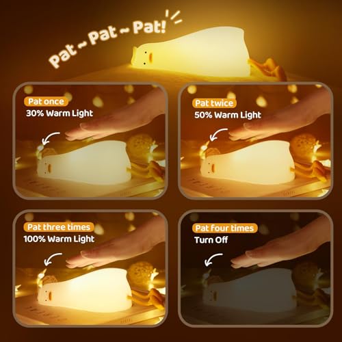 Image of Kids Night Light,Cute Lamp with Charging Port,3 Level Dimmable Silicone LED Lying Flat Duck Lamp,Christmas & Halloween LED Lights,Night Light for Baby Nursery,Bedroom,Office and Breastfeeding