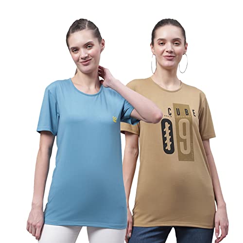 Image of Mack Jonney Women's Round Neck Cotton Printed Regular Fit T-Shirt (Pack of 2)