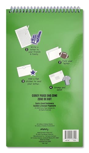 Image of iscream + Corey Paige Designs Fold and Send Boys Stationery Set - Football | 40 Pack, Fun Print, Spiral Bound, Large 10.5 inch x 5.75 inch Cards, Coordinating Sticker Sheets, Fold and Send, Summer Camp Ready