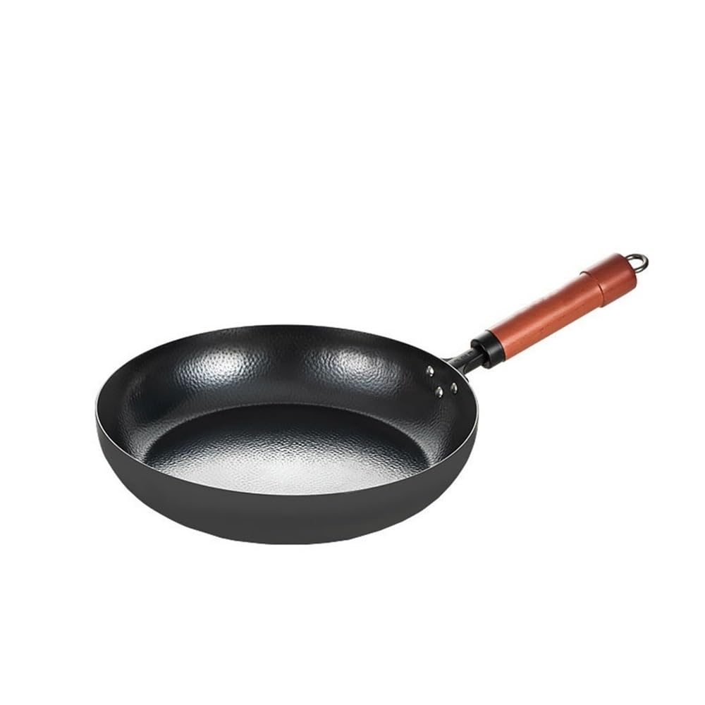 ASerZenith Nonstick Skillet 24 Cm Frying Pan Cast Iron Pan Uncoated Kitchen Cookware With Anti-Scald Wooden Handle For Gas Stove Induction Cooker