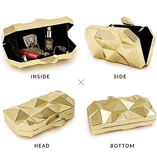 Reberomantic Women Lattice Pattern Metal Handbag Chain Geometric Evening Clutch Purse, Gold #TOP4