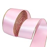 David accessories Pearl Pink Satin Ribbon with Gold Edges 1.5 Inch Wide 20 Yards, Gold Border Fabric Ribbons for Gift Wrapping DIY Crafts Christmas Decor Wreath Bows Invitations (Pearl Pink)