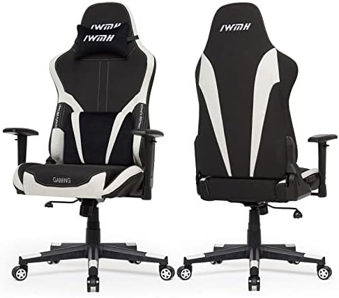 Intimate WM Heart Fabric Gaming Chair, Office Chair, Ergonomic Racing Gamer Chair, Reclining High Back Adjustable Computer Chair, Swivel Chair with Headrest&Lumbar Cushion (Black and Light Grey)