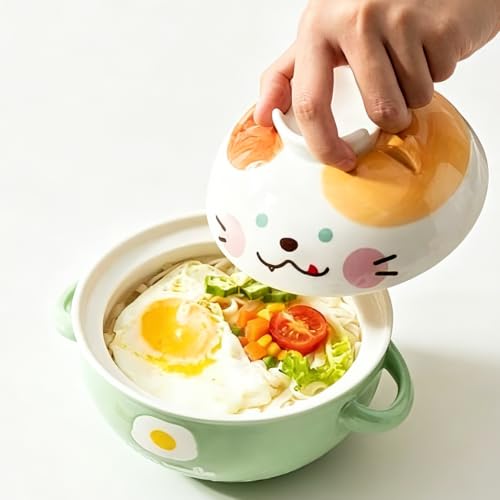 Thousanday Ceramic Ramen Bowl with Lid, Microwaveable Ramen Noodle Bowl