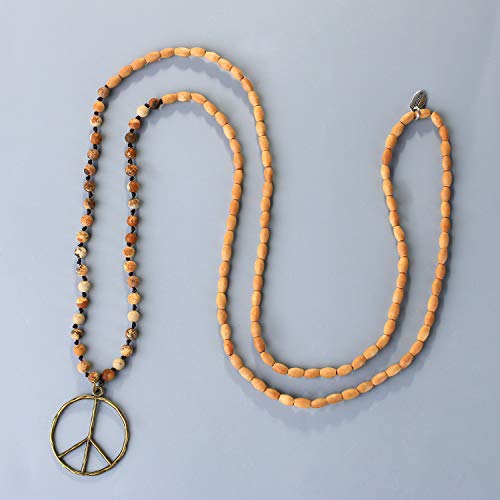KELITCH Classic Peace Sign Necklace Love Hippie Pendant Frosted Crystal Beaded Necklace2