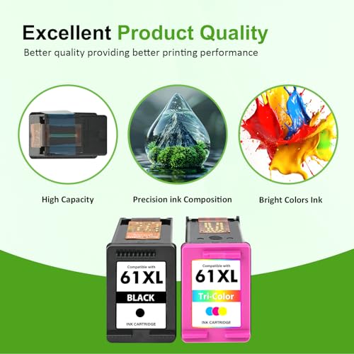 Image of 61XL 61 4500 5530 Ink Cartridge for HP Printers Black and Color Combo Pack | Replacement for HP61 Ink 61 XL for Envy 4500 5530 4502 OfficeJet 4630 DeskJet 2540 Printer (2Pack, Black Tri-Color)