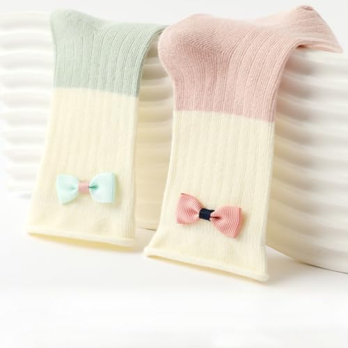 4 Pairs Toddler Baby Girl Kids Socks, Cute Bow Soft Cotton Crew Socks, 0~5T3