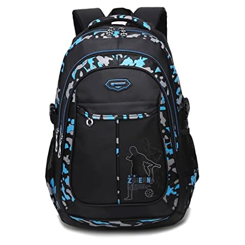 Kids School Bag for Boys, Casual Kids Daypack, Water-Proof Kids Backpack for Boys, Large Boys Backpack, Kids Travel Backpack for Teens Camouflage Bookbag Nylon 15in Laptop Knapsack-Blue Cover