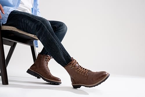 Image of Vostey Mens Boots Motorcycle Casual Boots for Men Zipper Fashion Chukka Boots Mens
