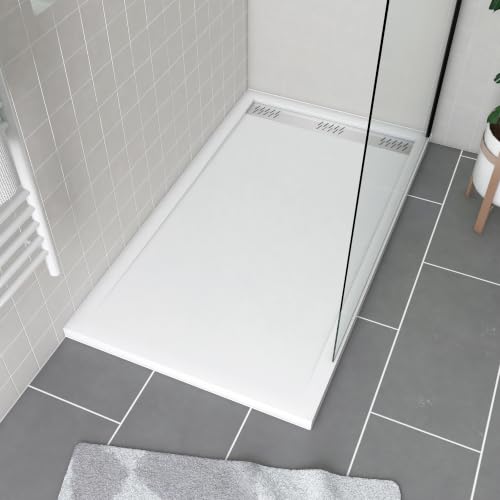 Plato lineal acrílico blanco 140 x 80 x 5 cm para ducha rectangular empotrada 2
