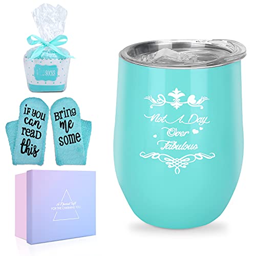 Cheapest 🛒 Wine Tumbler Birthday Gifts for Women Female Sister Friends Mom, Funny Birthday Christmas Wine Gifts Basket for Women, Vacuum Stemless Wine Tumbler Glasses with Lid