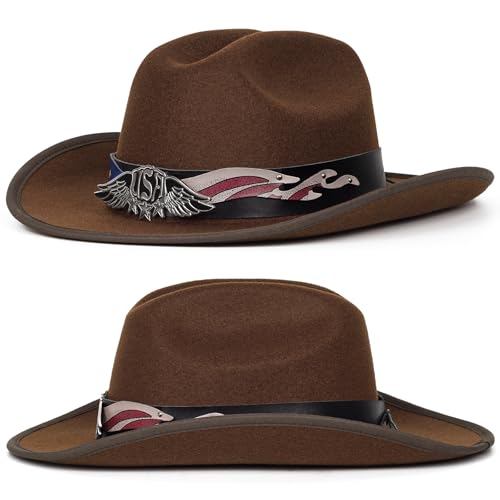 Image of Cowboy Hats for Women & Men Felt Cowgirl Hat with Belt Buckle Wide Brim Western Hat