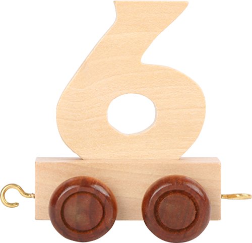 Small Foot 10558 Zahlenzug 6' aus Natürlichem Holz mit Vier Kleinen Rädern sowie Verbindungsmöglichkeit mit Anderen Zahlenzügen