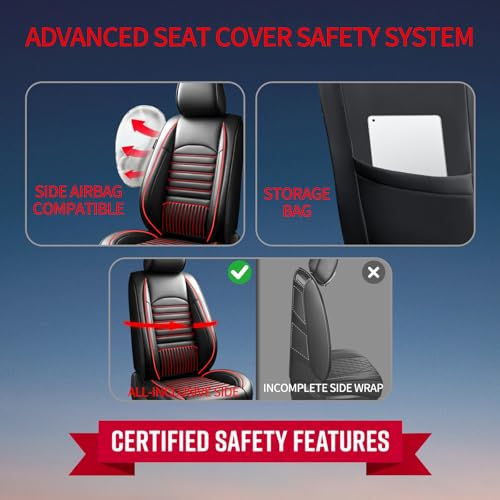 Image of Fit Canyon Car Seat Covers (Only Front 2 Seats) Compatible with GMC Canyon 2015-2025 2026-Full Coverage Breathable Leather, Airbag Compatible, Waterproof & All-Weather, Black+Red