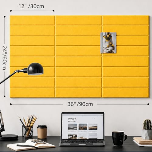 Image of Quiet Canvas Parallel Pinboard, 1x1 ft, Pack of 6, 50 PushPins, (Yellow)