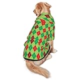 Salelf Argyle Christmas Background Dog Hoodie Security Dog Hoodie Sweater with Pocket and Leash Hole Warm Pet Clothes Dog Winter Sweatshirt for Medium Large Dogs
