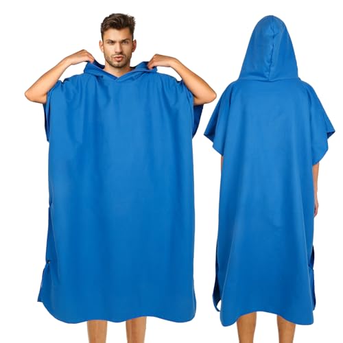 Cozary Surf Poncho Microfibra - Poncho da Bagno Donna e Uomo - Poncho Asciugamano per Adulti con Tasca con Cappuccio per Spiaggia e Sport Acquatici - Asciugatura Rapida e Compatto (Blu Scuro, Grande)
