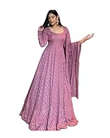 Omkar Textile's Designer Light Purple Gown with Dupatta Set (Semistitched) for wedding, Party,Birthday,Evening etc.