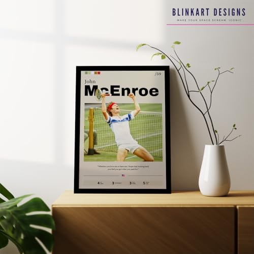 Image of BLINKART John McEnroe | Tennis Player | Synthetic Wood Photo Framed Wall Hanging Poster Room & Office Bedroom Living Boys And Girl Room Home Wall Hanging | 13x10 Inches