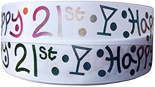 Luxury Double Faced Satin 2m x 25mm Happy 21st Birthday Ribbon for CAKE'S Birthday Cakes Gift WRAP Wrapping Ribbon Cards Birthday Decorations Craft