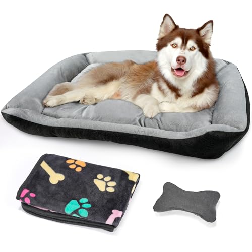 Heatail Cama para Perros Grandes, con Bordes Elevados, Lavable ColchóN para Perros con Base Antideslizante, Colchoneta para Perros Grandes Y Medianos - 80 X 60 X 15 cm (Gris)