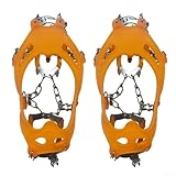 Crampones de 13 dientes para esquí, pesca en hielo, montañismo, cubiertas antideslizantes para zapatos con tachuelas de acero y cadena, botas de goma de acero (amarillo-L)