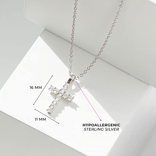 925 Sterling Silver Young Girl's 19" Small Clear Cubic Zirconia Cross Necklace - Prong Set CZ Cross Pendant Necklaces for Children & Teens - Shiny & Elegant Religious Girls Charm Protection Jewelry4