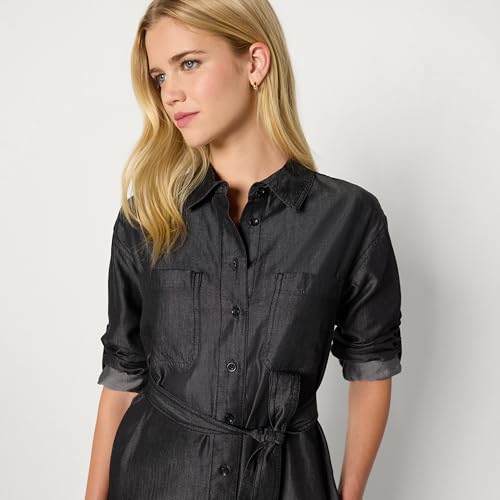 Image of Amazon Essentials Women's Regular-Fit Denim Chambray Long-Sleeve Dress