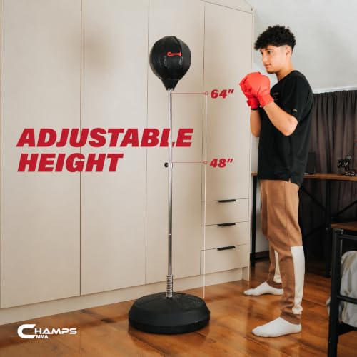 Image of Champs MMA Freestanding Reflex Bag with Stand | Adjustable Height Punching Bag Dummy with Gloves | Home Boxing Training for Agility and Hand-Eye Coordination