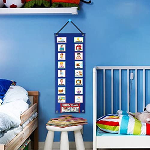 Horarios visuales infantiles azul con tabla de rutina diaria y tarjetas de tareas 4