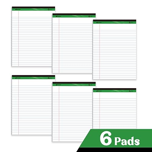 WritePads Blocos legais de 21,5 cm x 28 cm, pautado largo, 100% papel branco reciclado, pacote com 6
