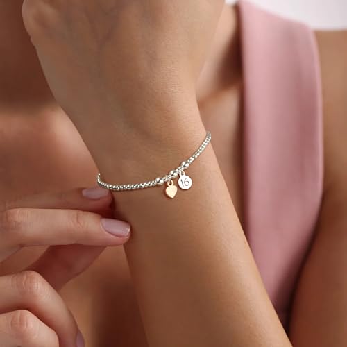 KENIY 16th Birthday Gifts for Girls, Silver Heart Bracelets for Women with Cards, 925 Sterling Silver Bracelets Adjustable, Sweet 16th Birthday Gifts for Daughter Sister Granddaughter Friends