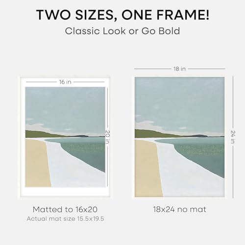 Image of Homeforia 18 x 24 Poster Frame White, High End Oak 18x24 White Wood Picture Frame with Mat 16x20 Photo, 18 x 24 Wooden Frame Matted to 16 x 20, 24x18 Hanging Frames, Tempered Glass, Wall Kit, Set of 3
