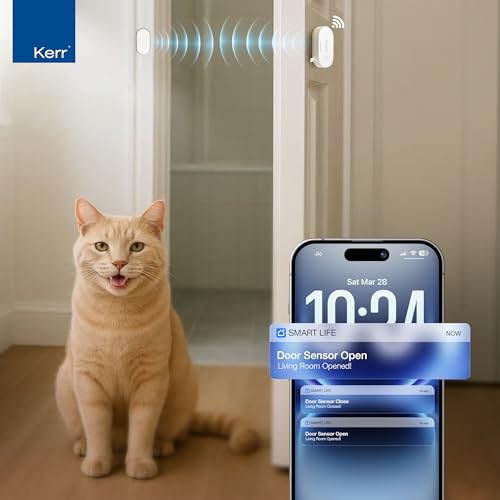 Image of Kerr Smart Door and Window Sensors | Tuya Smart Alarm with Free Notification | APP Control Home Security Alarm System | Compatible with Alexa, Google Home.