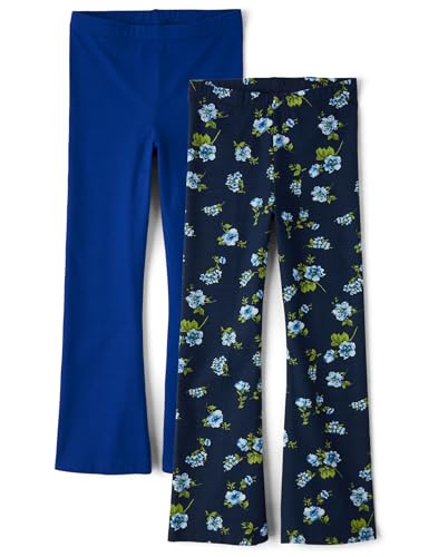 The Children's Place,Girls,Flare Legging Pants,Blue Floral/Blue 2-Pack,Large