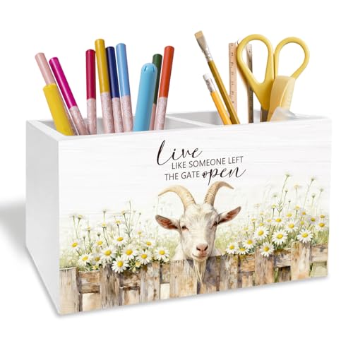 METNBASYY Rustic Daisy Floral Goat Pen Holder for Desk, Gifts