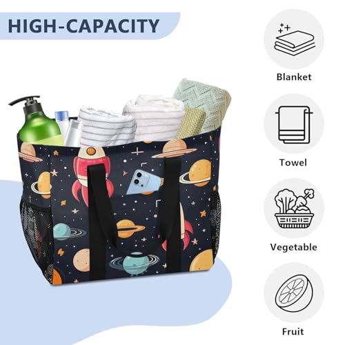 Nander Rockets and Spacecraft Foldable Tote Bag Waterproof Sandproof Women Beach Bag Handbag Gym Bag Travel Shopping Bag4