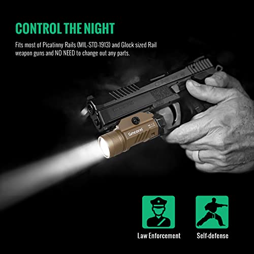 Gmconn 1200 Lumens Rail Mounted Compact Pistol Light Led Strobe Tactical Gun Flashlight Weaponlight For Picatinny Mil-Std-1913 And Glock Pistol Weapon Light With 2 X Cr123A Lithium Batteries #TOP6