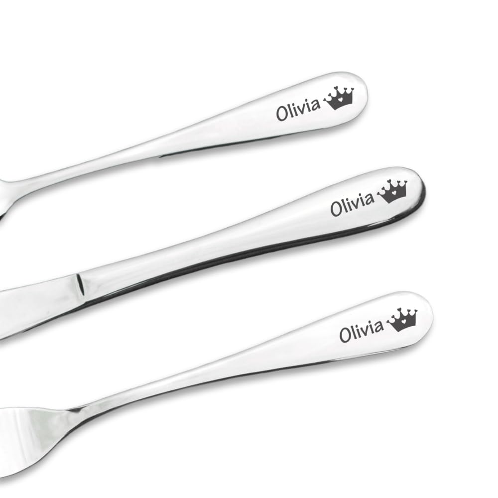 Personalised Engraved Childrens Cutlery Set Christening Birthday Kids Gift Idea (Princess) — image 1