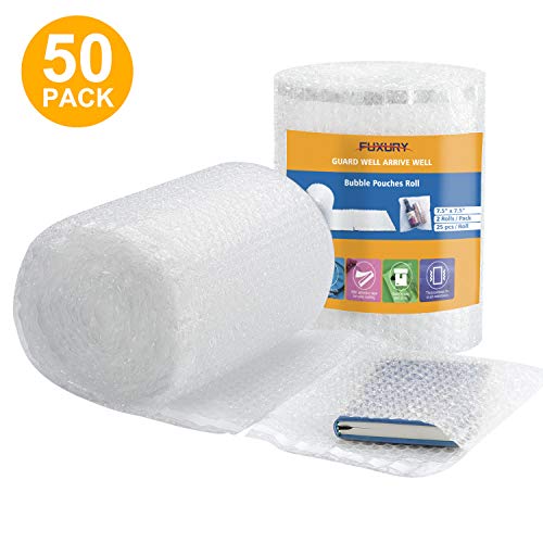 Fuxury Bubble Pouches 7.5x7.5 Inch,2 Rolls 50 Packs Total Bubble Cushioning Wrap Pouch