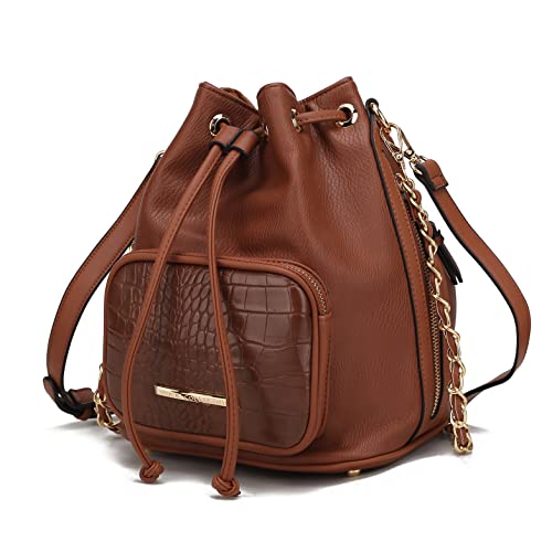 MKF Collection Bucket Shoulder Bag for Women Vegan Leather Crossbody Bag, 2 different style of straps Handbag Purse By Mia K