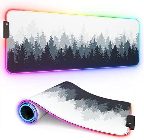 ITNRSIIET RGB Gaming Mouse Pad, Full Desk XL Extended Large Gaming Mousepad, 12 Lighting Modes, 30% Thicker, Big LED Desk Mat for Keyboard Computer Men Gamer Esport Pros, 32″ x 12″, White Black Forest