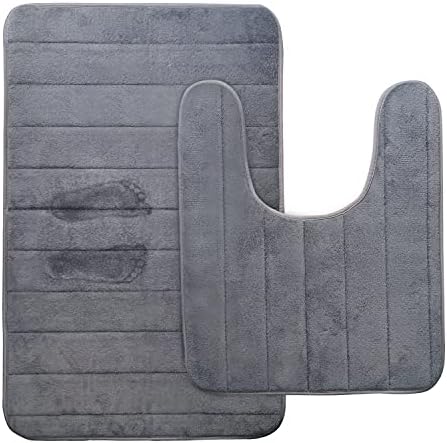 BIKHYY Memory Foam Bathroom Mats 2 Piece Sets Non Slip Bathtub and Toilet Pedestal Mats with Water Absorbent for Bathroom Memory Foam Bath Mat 50 x 80 cm and 50 x 60 cm (Black)