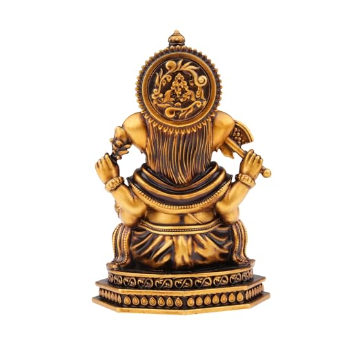 Image of Artarium Serene Blessings Divine Ganesha Idol Antique Gold Resin Ganpati Murti for Home Pooja Room, Office, Car Dashboard, Vastu & Spiritual Gift (3 Inch)