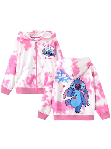 Disney Lilo & Stitch Girl/Boy Zip Up Hoodie Pink Tie Dye Character Print Zipper Oversized Sweatshirt Jacket With Pocket School Unisex Fall Coat 11-12Y