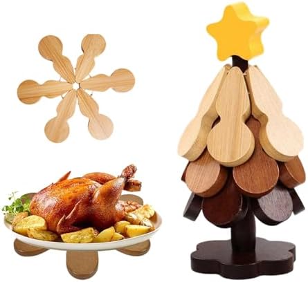 Natural Wood Tree Trivet Set, Heat-Resistant Christmas Tree Shape...