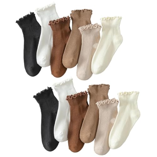 Image of Hstyle 6 Pairs of Ruffle Socks Women, Cute Ruffle Ankle Socks