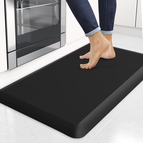 Image of 4 /5 Inch Thick Kitchen Mats for Floor, StepRite Kitchen Rug for Standing Desk, Non-Slip, Thicker, Stain & Water Resistant, Comfort Anti Fatigue Floor Mat for Home, Kitchen, Office - Black, 32 * 20''