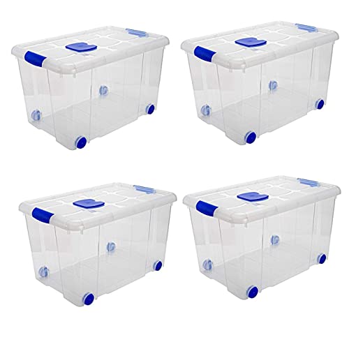Acan Tradineur – Pack de 4 Cajas de Almacenamiento – Fabricado en plástico – Contenedor para almacenar libros, ropa, mantas – N.º 4 – 34,5 x 58,5 x 39,5 cm – 55 L